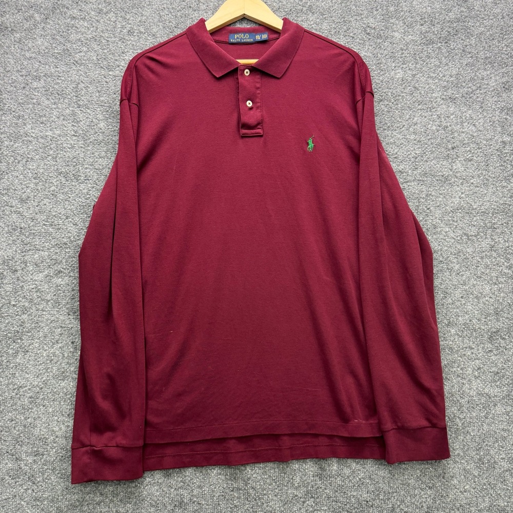 Polo Ralph Lauren Polo Shirt Mens XXL Burgundy Long Sleeve Solid Casual